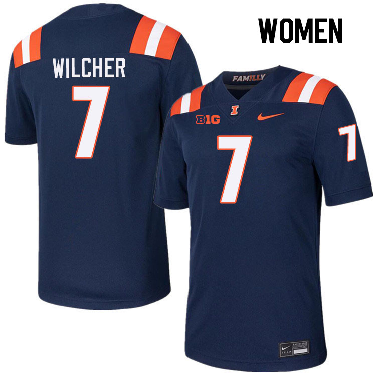 Women #7 Kenari Wilcher Illinois Fighting Illini College Football Jerseys Stitched-Navy